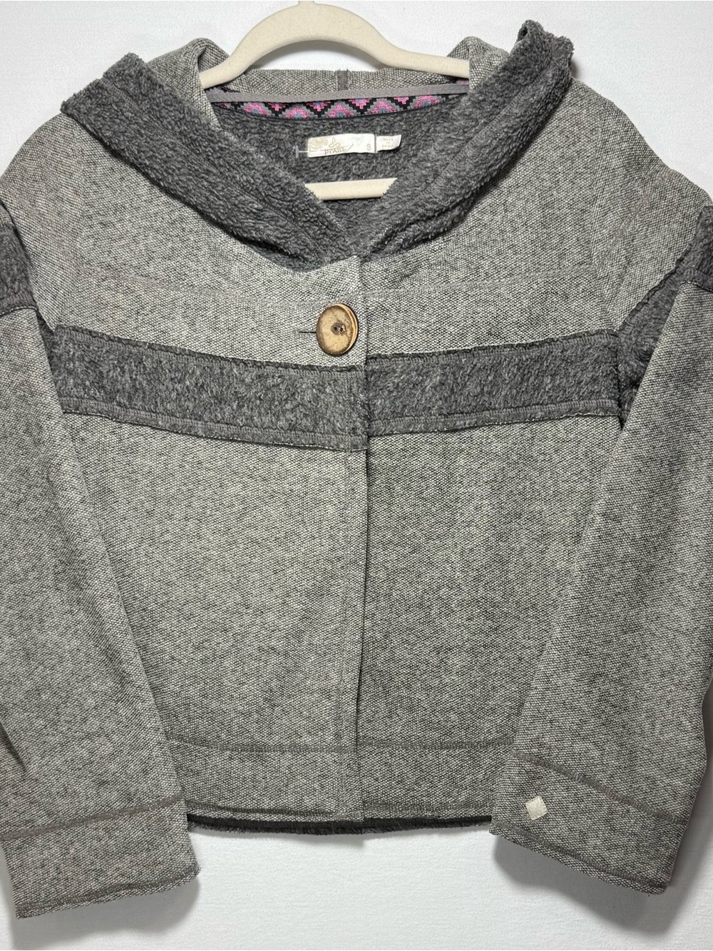Prana Women's Heather Gray Hooded Button-Front Sweater Jacket